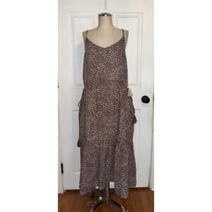 NEW Voloshin Dress Maxi Brown Print Size L 100% Cotton Side Ties Large